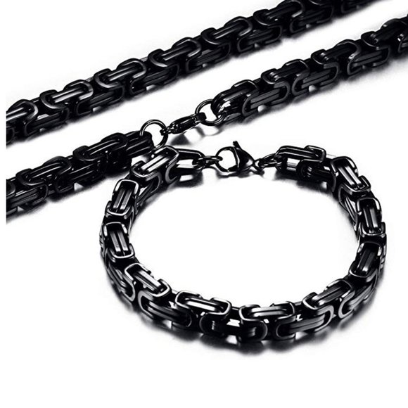 New! Stainless Steel Chain & Bracelet Set Link - Picture 2 of 4